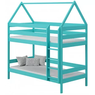 Sosnowe łóżko piętrowe domek dla rodzeństwa, turkus - Zuzu 3X 180x80 cm - Łóżka dla dzieci i młodzieży - miniaturka - grafika 1