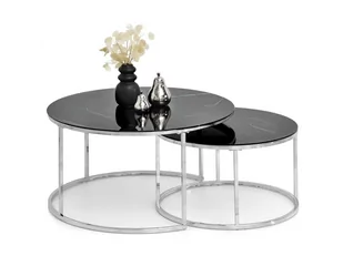 ROZSUWANE STOLIKI OKRĄGŁE GRANADA CZARNY MARMUR - SREBRO - Ławy i stoliki kawowe - miniaturka - grafika 1