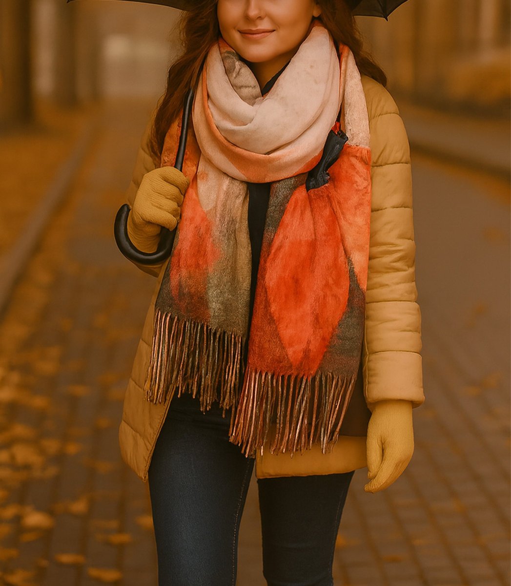 Kwadratowa chusta szal damski z frędzlami AGRAFKA