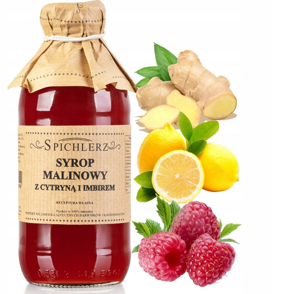Syrop Malinowy Z Cytryną i Imbirem Naturalny Malina Cytryna Imbir 330 ml