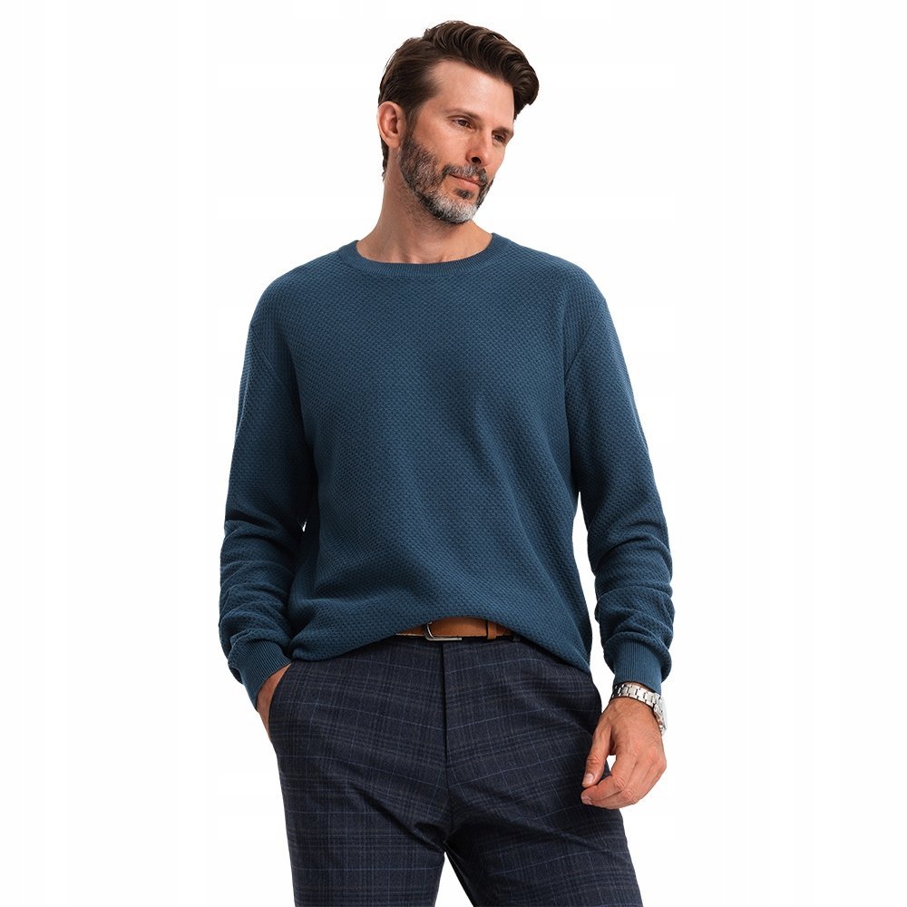 Sweter męski bawełniany granatowy wygodny modny Ombre OM-SWSW-0110 V2 M