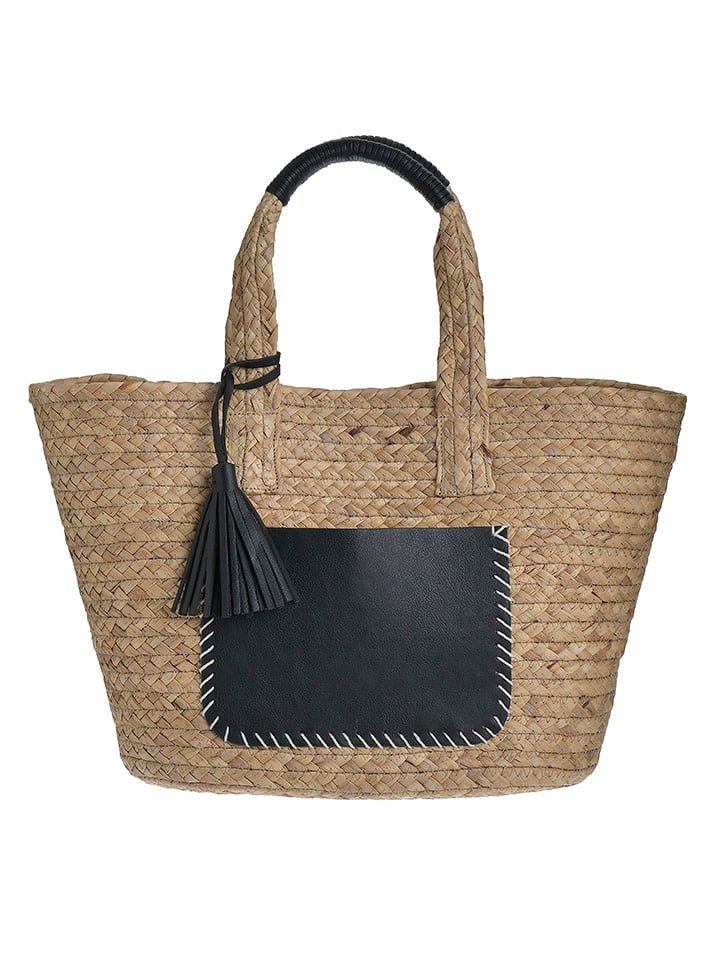 BLE Shopper bag w kolorze jasnobrązowo-czarnym - 45 x 25 x 15 cm