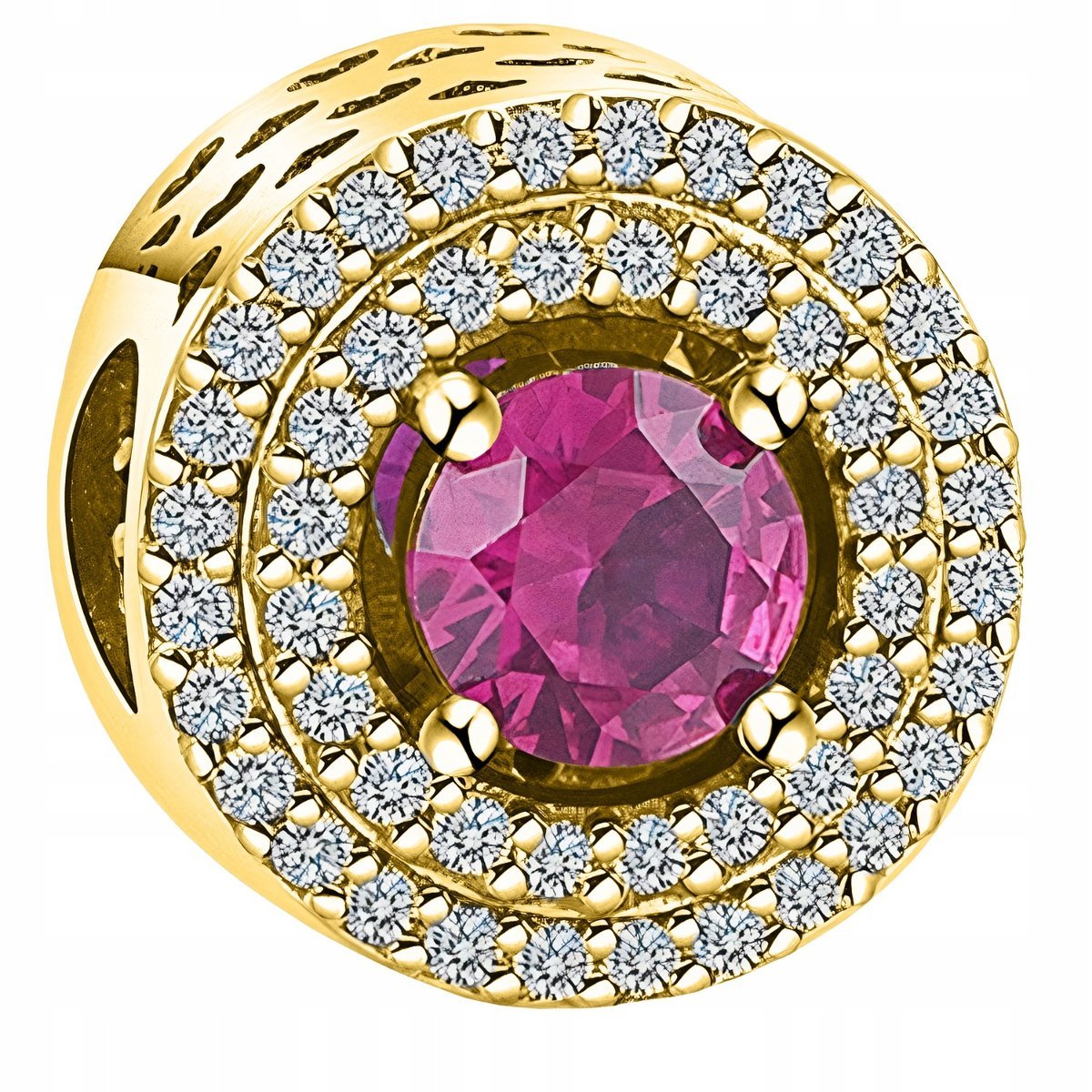 Charms złoty Czerwony Kryształ Cyrkonie srebro 925