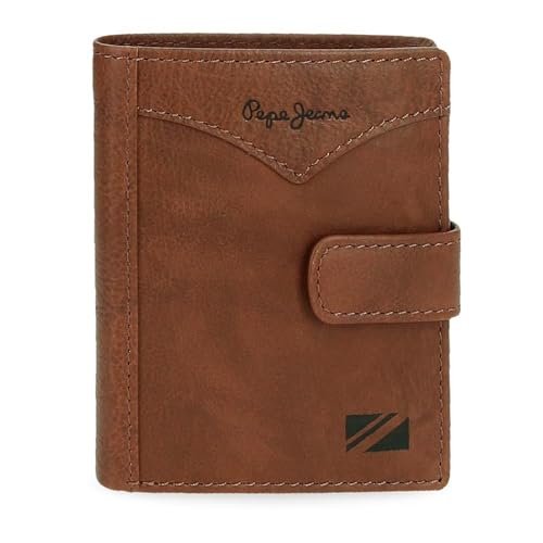 Pepe Jeans Pionowy portfel z zapięciem na zatrzask Brązowy 8,5x10,5x1 cm Skóra by Joumma Bags, Brązowy brązowy, Talla única, Pionowy portfel na zatrzask