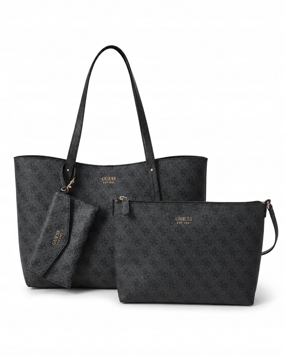 Guess Brenton Tote Set torebka damska shopper ciemnoszara z etui