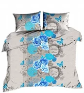 Pościel - pościel bawełna lux 140x200 + 1 poszewka B 288-1 motyl z niebieską różą - miniaturka - grafika 1