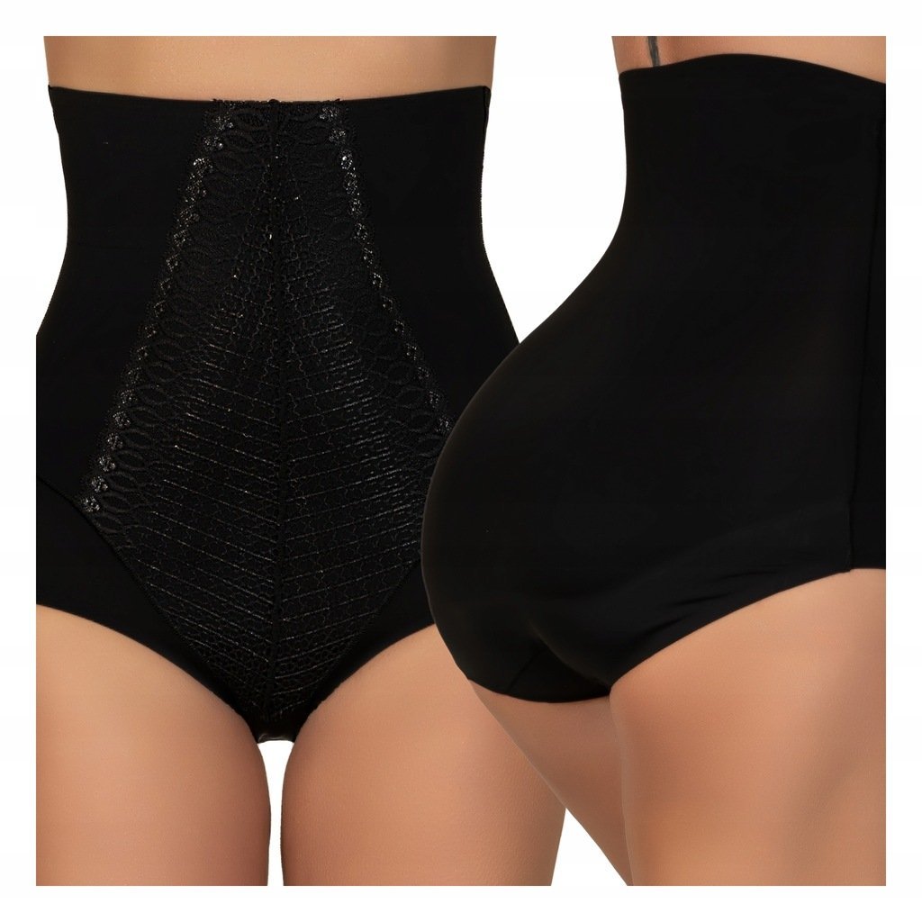 Wysokie Majtki wyszczuplające brzuch boczki czarne czarny XL WYGŁADZAJĄCE