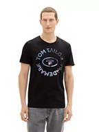 Koszulki męskie - TOM TAILOR T-shirt męski z nadrukiem, 2999 - Black, L - miniaturka - grafika 1