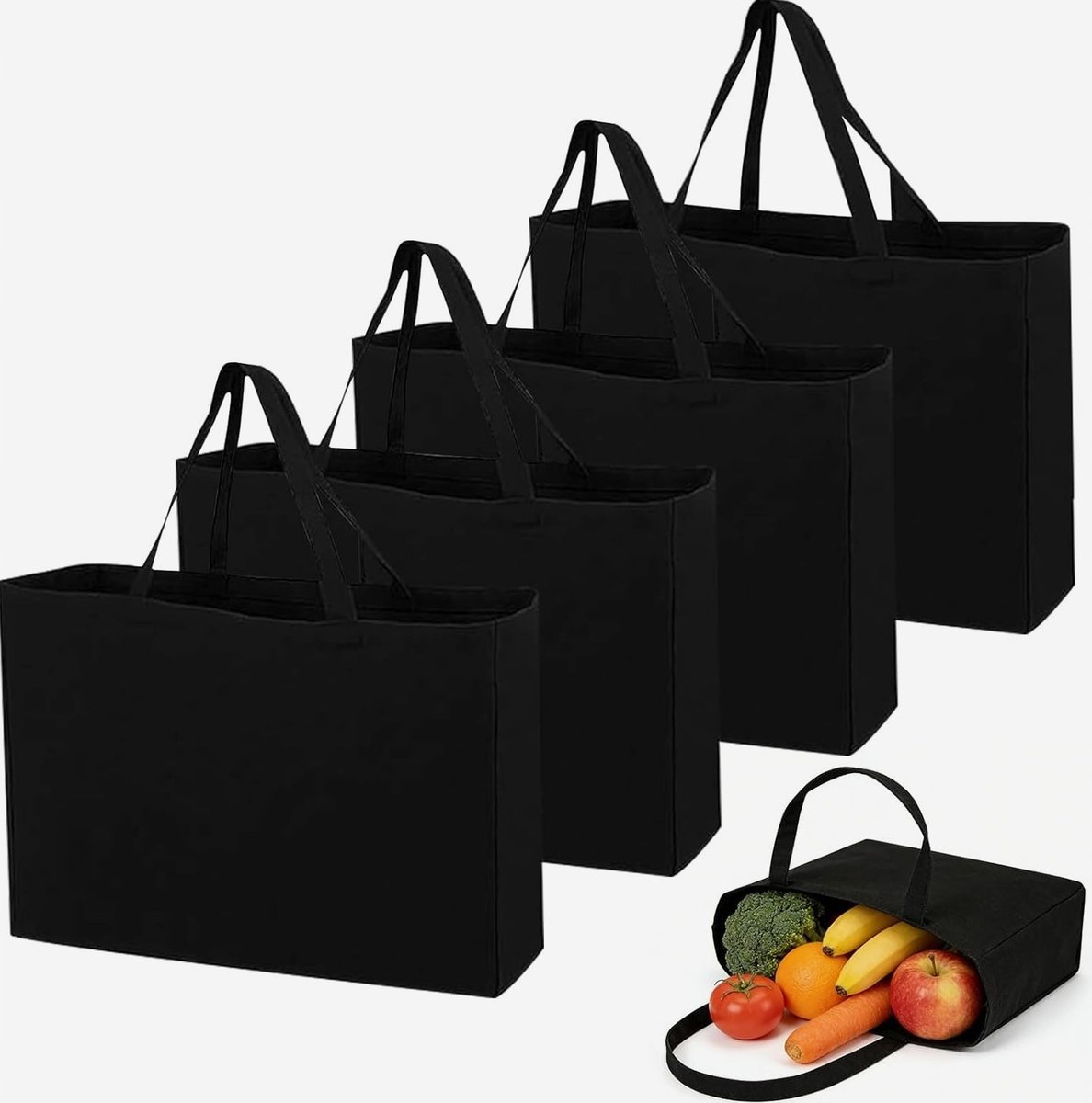 TORBA MATERIAŁOWA 4 SZTUKI 45X38CM JUTOWA CZARNA DUŻA ZAKUPY