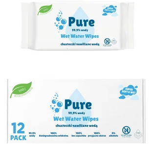 Chusteczki nawilżane Pure Wet Water Wipes 12x60 szt. BIO baby - Chusteczki nawilżane Chusteczki nawilżane Pure Wet Water Wipes 12x60 szt. BIO baby - Chusteczki nawilżane - miniaturka - grafika 1