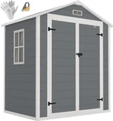 Altany ogrodowe - Domek narzędziowy Outsunny 2,12 m² 183x134x210 cm z dachem dwuspadowym, zamykanymi drzwiami i oknem, podstawą odporną na warunki atmosferyczne, szopą ogrodową, szafką na podwórko, na zewnątrz, w kolorze szarym - miniaturka - grafika 1