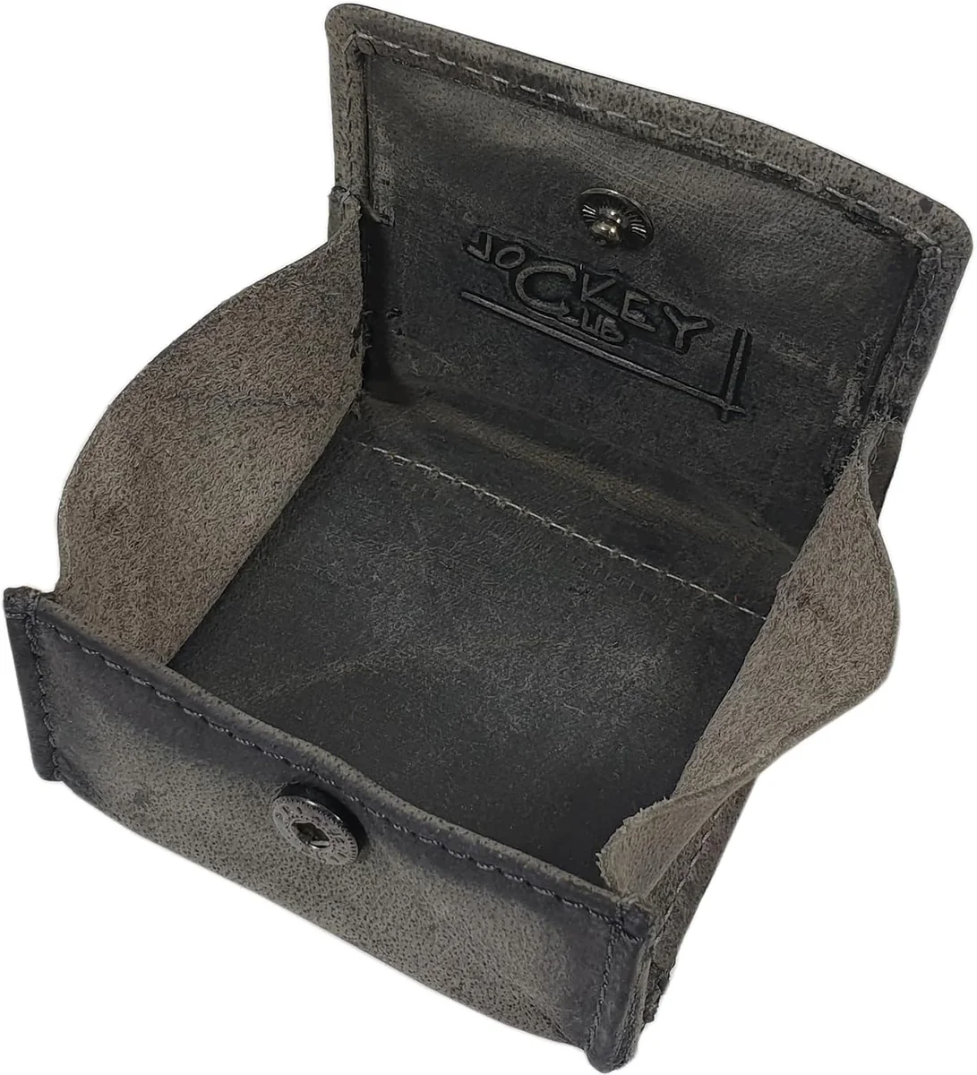 PORTFEL SKÓRZANY WIEDEŃSKI MAŁY ETUI NA MONETY ZATRZASK SZARY VINTAGE