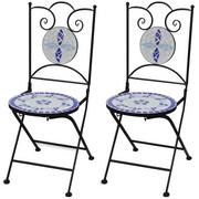 Fotele i krzesła ogrodowe - vidaXL vidaXL Mozaikowe krzesło bistro niebieskie / biały zestaw 2 szt - miniaturka - grafika 1