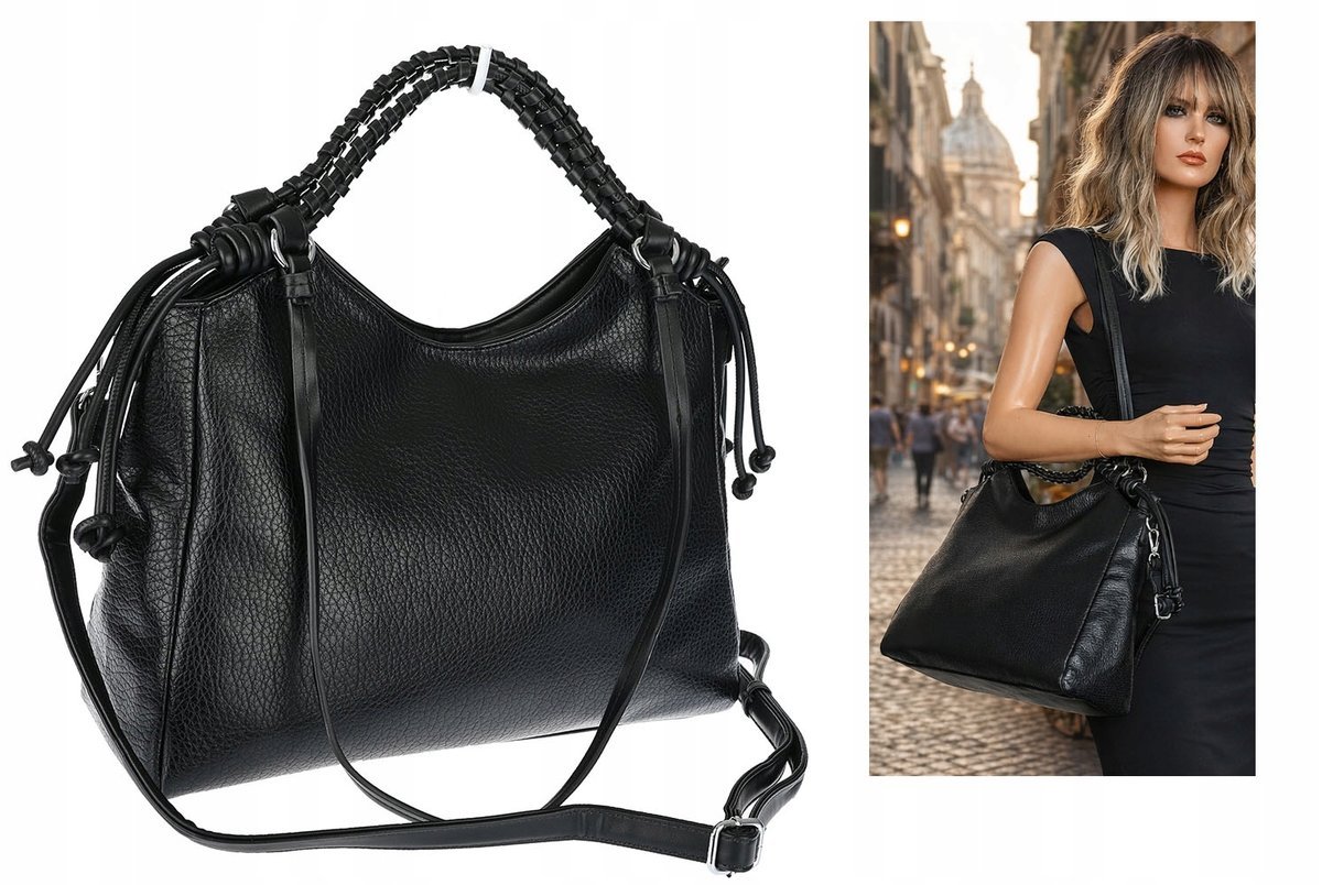 Torebka Damska Shopper na Ramię pojemna listonoszka Maria C. MC599 czarna