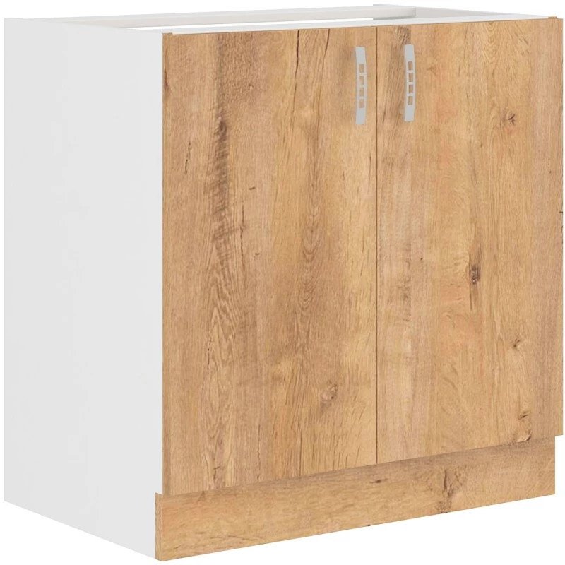 Szafka pod zlewozmywak SABRYA – szerokość 80 cm, dąb lefkas/biała