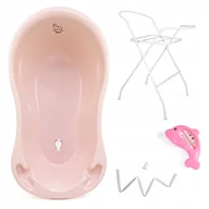 Wanienki dla dzieci - Lapsi Zestaw Kąpielowy 4W1 Wanienka Do Kąpieli 102Cm Podstawa Biała Termometr Delfinek I Odpływ Różowy - miniaturka - grafika 1