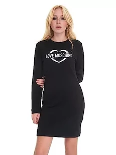 Love Moschino Damska sukienka z długim rękawem z nadrukiem holograficznym w sercu, czarny, 48 - Sukienki - miniaturka - grafika 1