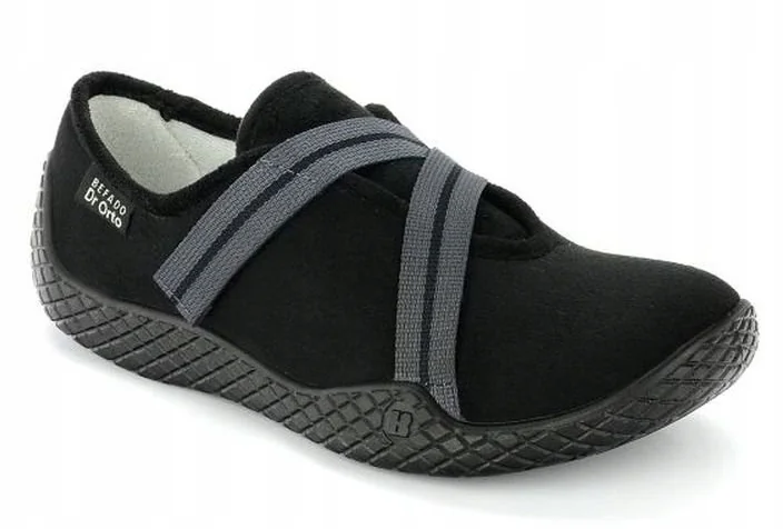 Buty damskie półbuty baleriny wygodne kapcie zdrowotne Befado Dr Orto r. 39 obuwie tekstylne czarne na rzep, wkładka 24,8 cm, obcas 2 cm