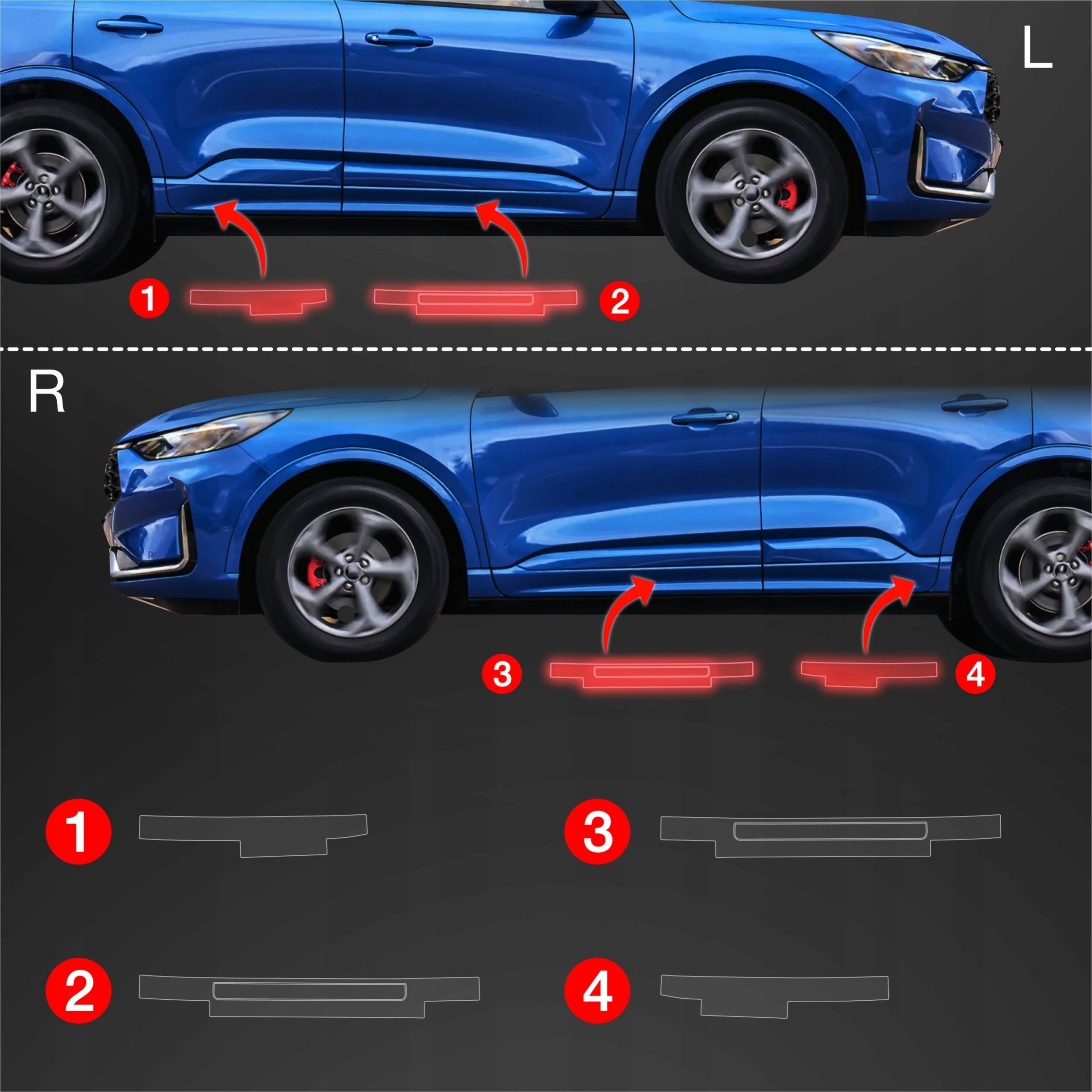 GrizzGlass Folia ochronna na progi GrizzGlass BodyShield do Ford Kuga ST-Line X Facelift 2024-2025 [4w1]