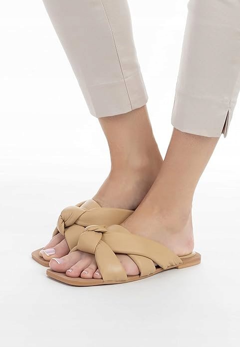 Tilden Klaspki Damskie Beżowe Klasyczne Wsuwane na Lato Skórzane 39 Ż8n