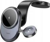 Uchwyty samochodowe do telefonów - Hoco HOCO uchwyt samochodowy indukcyjny 2w1 do deski kompatybilny z Apple Watch 15W HW28 czarno szary - miniaturka - grafika 1