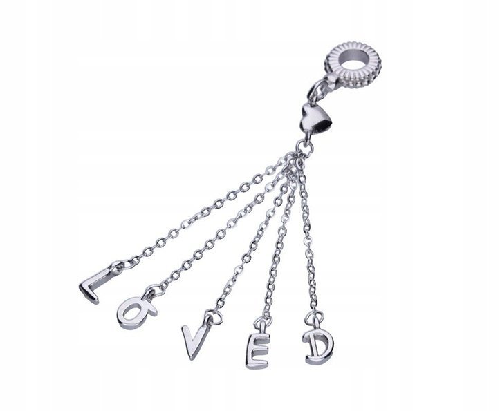 Charms Srebrny Wiszący Loved Kochany Litery Literka L O V E D SREBRO 925
