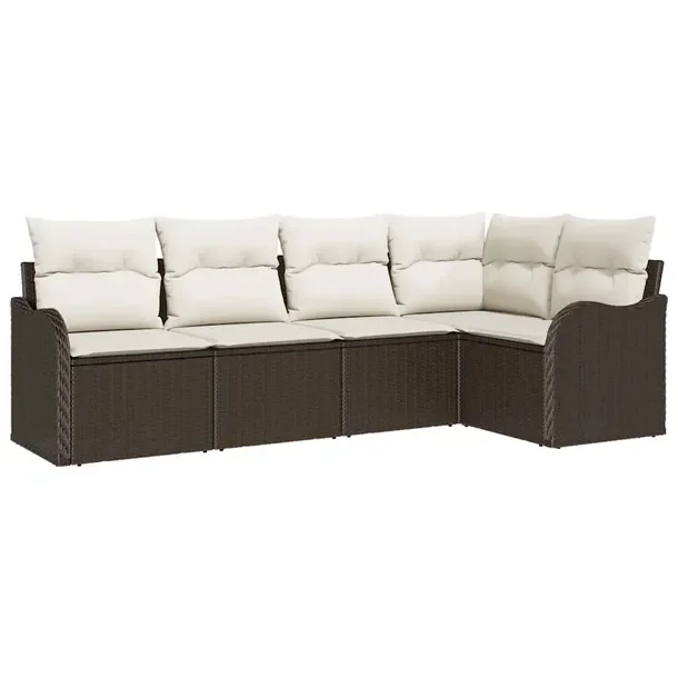 Zestaw Sof Ogrodowych Modularnych, Brązowy Rattan, Białe Poduszki, 70 cm