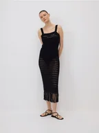 Swetry damskie - Reserved - Długa narzutka plażowa z frędzlami - czarny - miniaturka - grafika 1