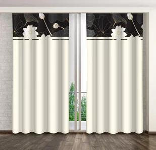 Zasłona gotowa na żabki, 160x250, ecru w kwiaty, ZMK-115 - Zasłony - miniaturka - grafika 1