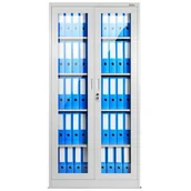 Szafy biurowe - JAN NOWAK model AMELIA 900x1850x400 biurowa przeszklona szafa metalowa na akta szara - miniaturka - grafika 1