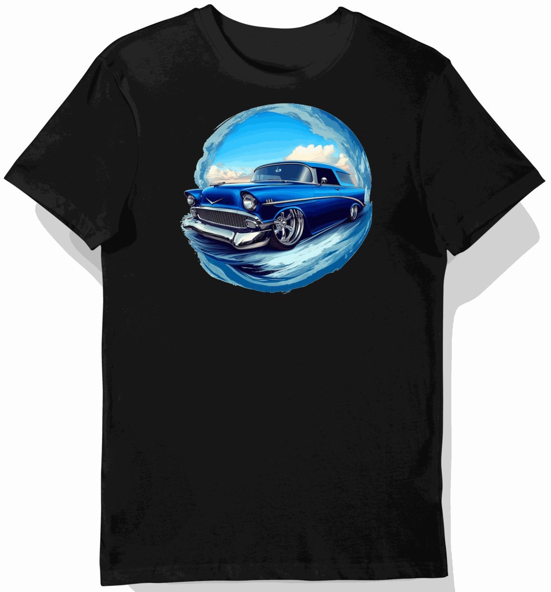 Koszulka męska czarna z dynamicznym motywem klasycznego hot rod S