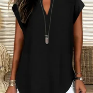 Koszule damskie - TEMU Damska, luźna, jednokolorowa koszulka z dekoltem w kształcie litery V, swobodna i stylowa, z krótkim rękawem, na . - miniaturka - grafika 1