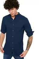 Koszule męskie - Trendyol Męska koszula z dekoltem w kształcie renifera Bengalin Kuplu Super Slim Fit, granatowa, bardzo duża - miniaturka - grafika 1