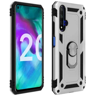 Honor 20 / Huawei Nova 5T Etui Bi Material Sztywny miękki magnetyczny stojak na pierścionek Srebrny - Etui i futerały do telefonów - miniaturka - grafika 1