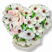 Sztuczne kwiaty - STROIK NA POMNIK SERCE XL KOMPOZYCJA KWIATOWA NA GRÓB BIAŁE MAGNOLIE - miniaturka - grafika 1