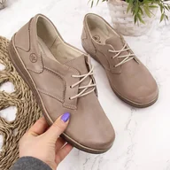 Półbuty damskie - Skórzane półbuty damskie komfortowe beżowe Helios 715 - miniaturka - grafika 1