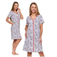 Bielizna nocna - Koszula Nocna Damska Piżama w Kwiatki Krótki Rękaw Rozpinana MORAJ - L - miniaturka - grafika 1