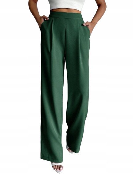 SHEIN ZIELONE ELEGANCKIE SPODNIE PALAZZO WYSOKI STAN L 1JC