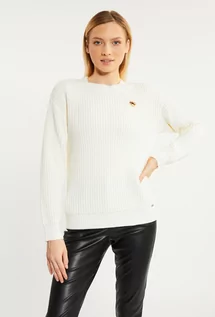 Swetry damskie - Casualowy sweter z ozdobną broszką - Monnari - grafika 1