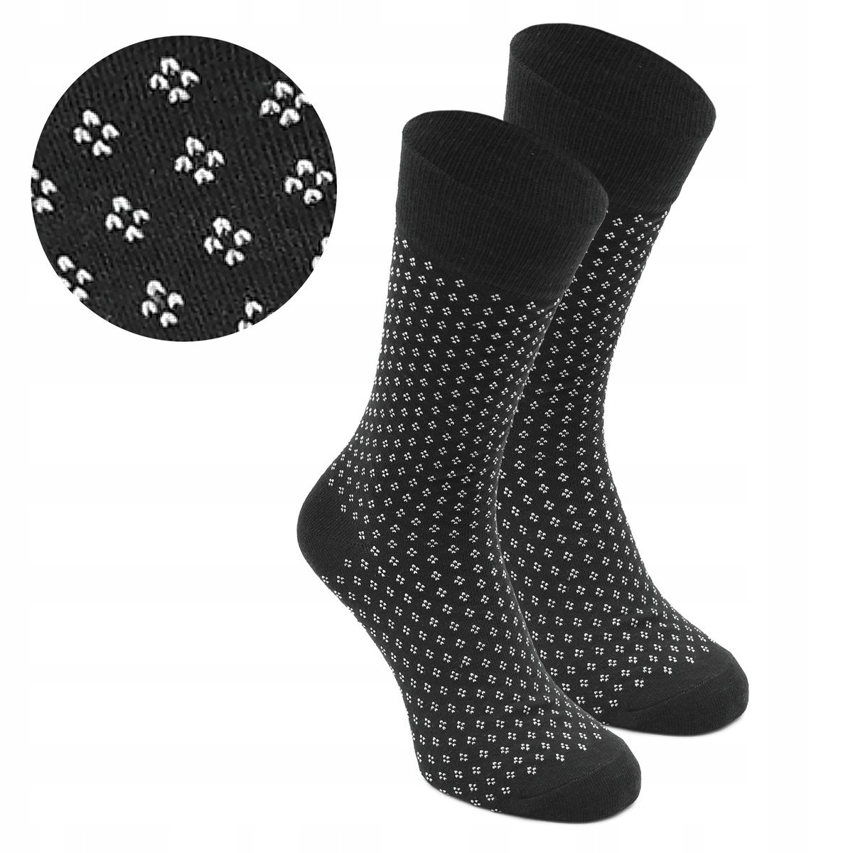 Wysokie Skarpetki Męskie Bawełniane Elastyczne CZARNE z Wzorem One Size