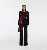 Marynarki i żakiety damskie - Marynarka z żakardowymi szarfami wełniana czarna - miniaturka - grafika 1