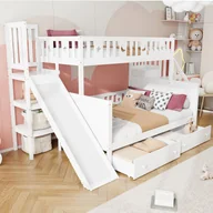 Łóżka dla dzieci i młodzieży - Łóżko piętrowe 90x200 + 140x200 cm - drewno lite - z prowadnicą, półką i 2 dużymi szufladami - białe - miniaturka - grafika 1