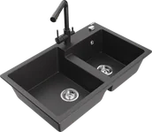 Zlewozmywaki z baterią - Mexen Tomas zlewozmywak granitowy 2-komorowy z baterią kuchenną Duero, czarny nakrapiany - 6516-76-671600-76 - miniaturka - grafika 1