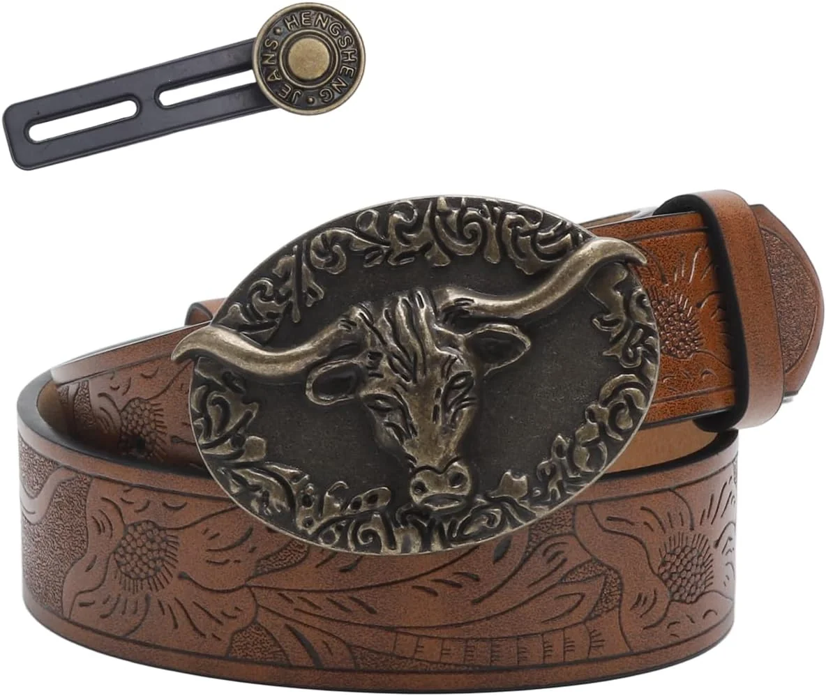 PASEK MĘSKI 120 CM SKÓRZANY BRĄZOWY KOWBOJSKI WESTERN KWIATOWY MODA STYL