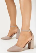 Czółenka - Ciemnobeżowe Czółenka na Słupkowym Obcasie ze Sprzączką Alexus - miniaturka - grafika 1