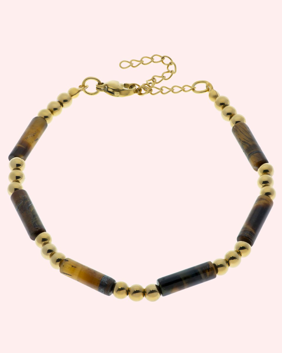 Bransoletka pozłacana koraliki TYGRYSIE OKO regulo