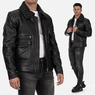 Kurtki męskie - Kurtka Męska Mauritius Pilotka 1201-0854 Skóra Naturalna Czarna Czarny XXL - miniaturka - grafika 1