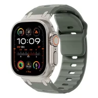 Akcesoria do smartwatchy - Pasek bransoleta ADP Rubber Band + Metal do Apple Watch 1/2/3/4/5/6/7/8/9/10/SE/Ultra 42/44/45/46/49mm (Zielony+ Srebrny) - miniaturka - grafika 1