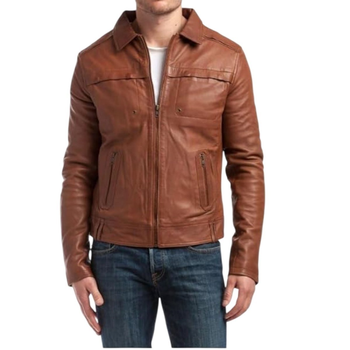 Kurtka męska skórzana Chyston Carol brązowa z kołnierzykiem-L