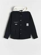 Bluzki dla chłopców - Reserved - Koszula oversize z kapturem - czarny - miniaturka - grafika 1